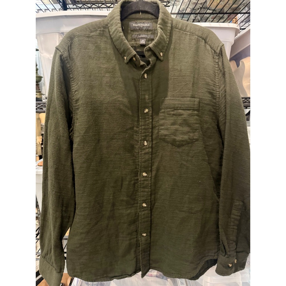 Banana Republic Mens M Olive Green Flannel Shirt Standard Fit Cotton Button Down